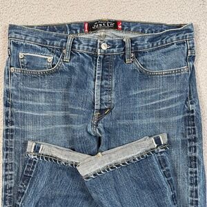 Justin Original Jeans Mens 34x32 Blue Selvedge Denim Faded Whiskering J-201